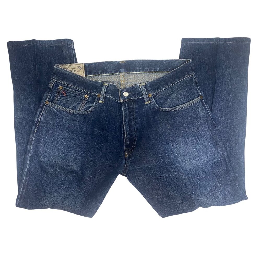 Polo Ralph Lauren 36x30 Blue Denim Jeans Authentic Dungarees Straight Fit Casual